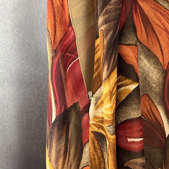 Y2K Vintage Dana Buchman 100% Silk Midi Skirt 14 Petite Fall Leaves Floral Mesh - Picture 5 of 12